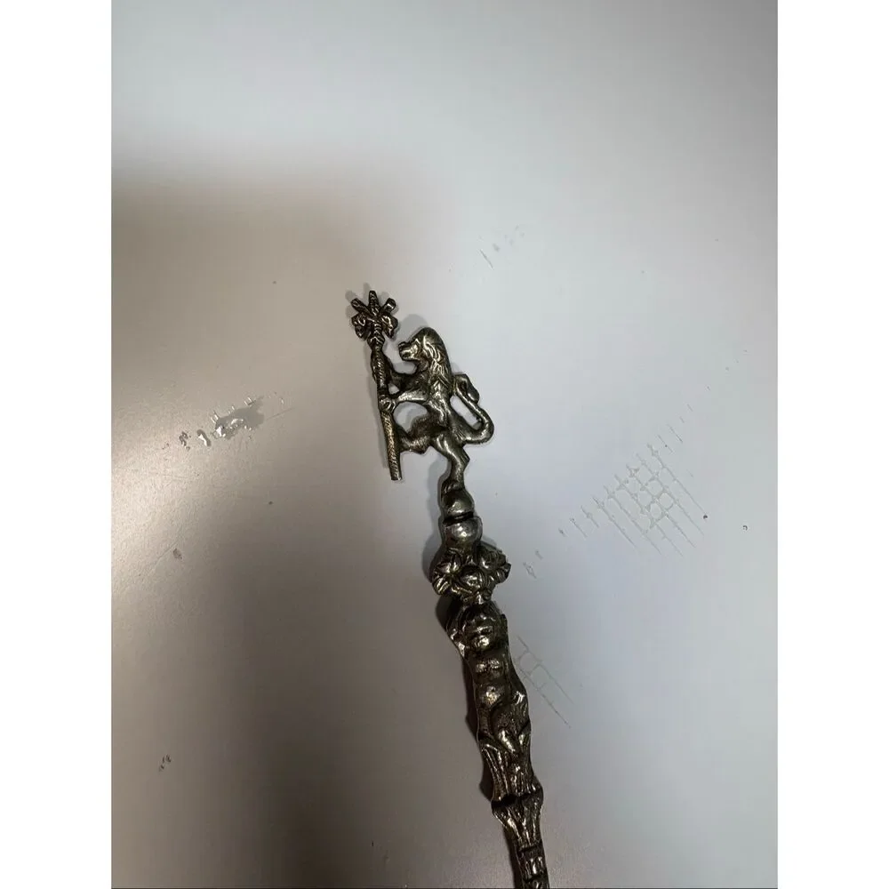 Vintage Italian Silverplate Serving Fork Cherub Lion Figural Italy 10 Inch
